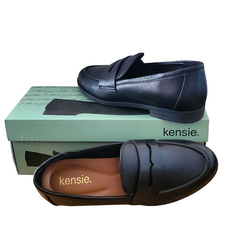 Kensie 6 Penny Loafer Gitty Slip-on Driver Shoes Faux Smooth Leather Black